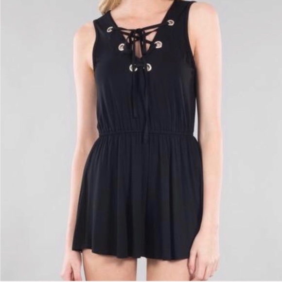 NU LABEL Pants - Black Tie Front Romper